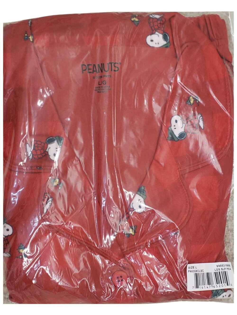 PEANUTS Women Pajama Set Snoopy Peanuts Holiday Notch Collar NWT